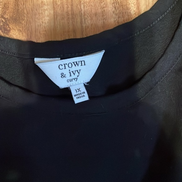 Crown and Ivy women’s 1X sweater top shirt curvy holiday Christmas plaid ruffle - Picture 2 of 7